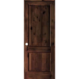 36 in. x 96 in. Rustic Knotty Alder Wood 2-Panel Right-Hand/Inswing Red Mahogany Stain Single Prehung Interior Door