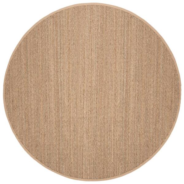 SAFAVIEH Natural Fiber Beige 4 ft. x 4 ft. Woven Herringbone Round Area Rug