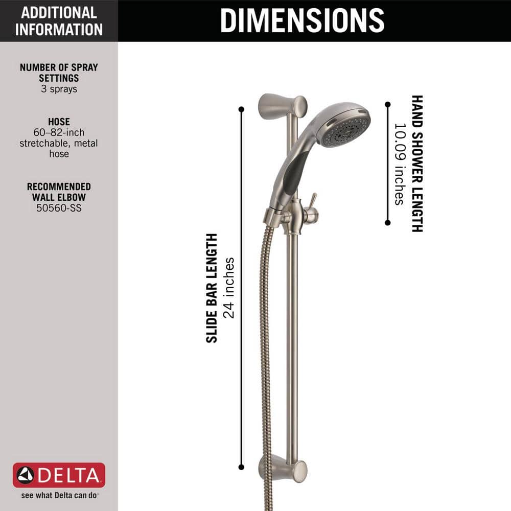 Brushed Nickel 3-Spray Handheld Shower with Slide Bar