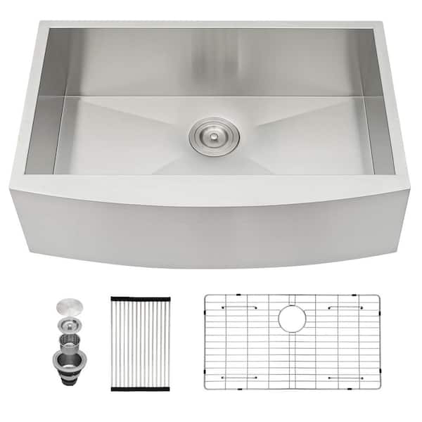 36 in. Farmhouse/Apron-Front Single Bowl 18-Gauge Brushed Nickel Stainless Steel Kitchen Sink with Accessories