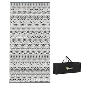 9' x 18' Reversible Outdoor Rug, Waterproof Plastic Straw Floor Mat Portable RV Camping Carpet in Gray&Cream White Boho