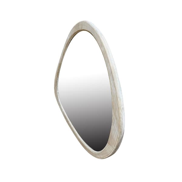 Natural Wood 44.9 in. W x 38.93 in. H Art Deco Irregular Wood Framed Mirror Wall Decor Mirror Bathroom Vanity Mirror