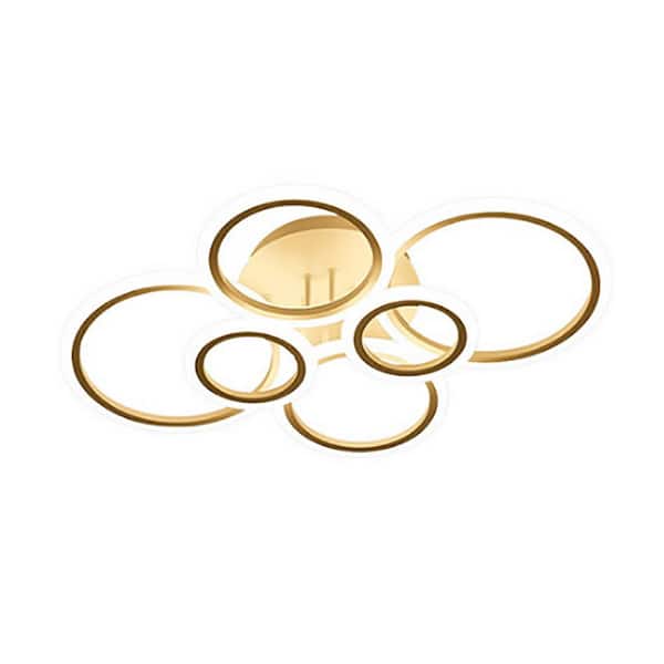OUKANING 30.71 in. 1-Light White Modern 6 Rings Selectable LED Semi-Flush Mount Ceiling Light with Remote for Living Room Bedroom