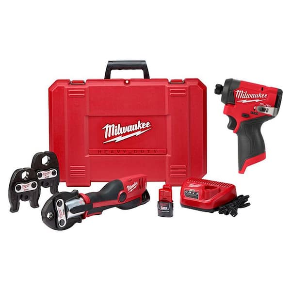 M12 Lithium-Ion Force Logic Cordless Copper Press Tool Kit with Two 1.5 Ah Battery, Hard Case, and M12 FUEL Impact