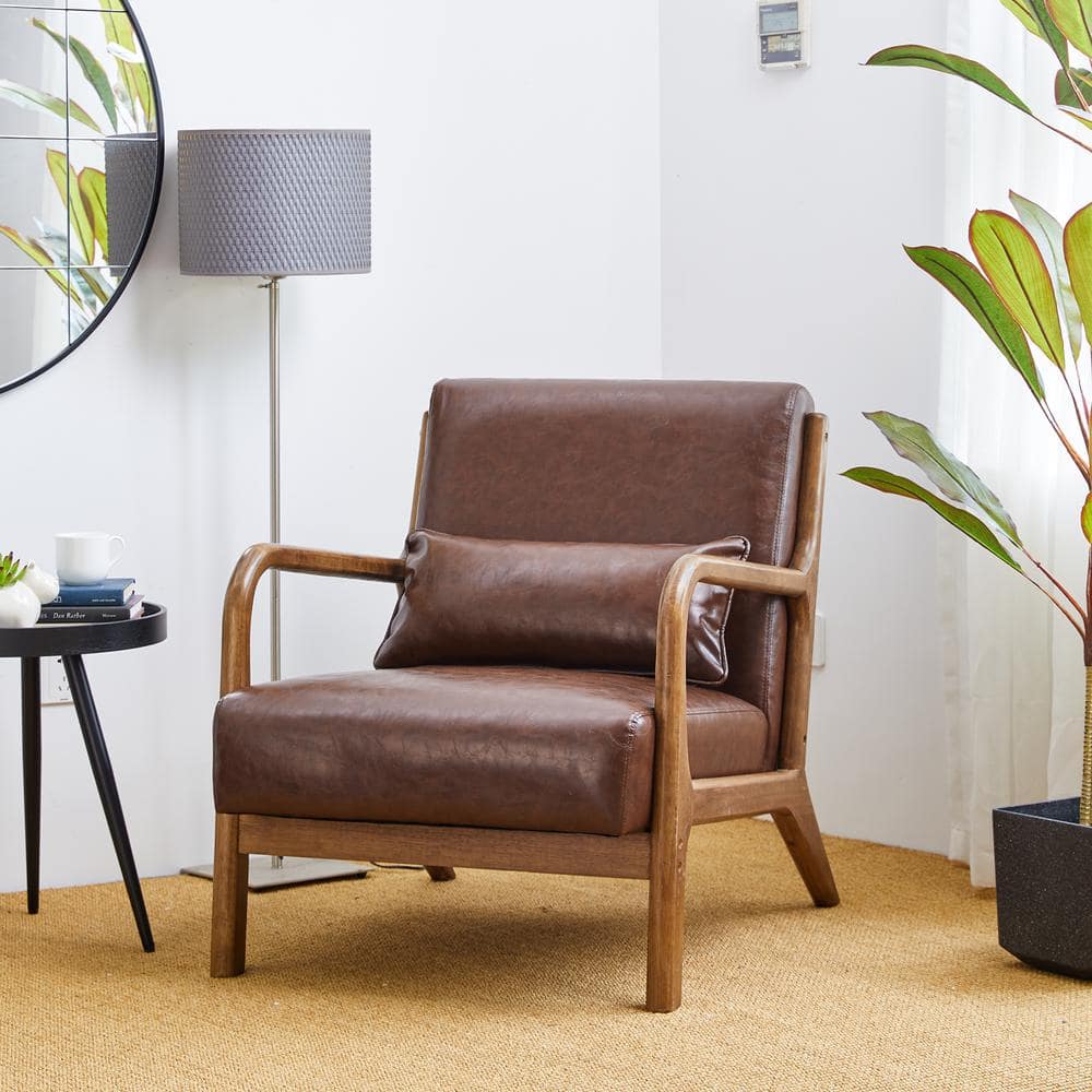 Glitzhome 30.00 in. H Brown Mid-century Modern Coffee Leatherette ...