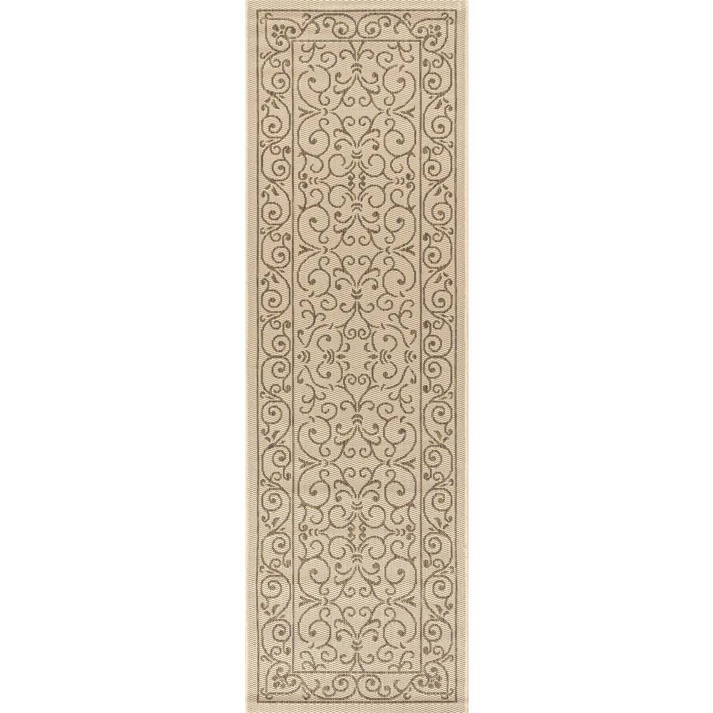 Charleston Vintage Filigree Beige & Brown 2'x8' Indoor/Outdoor Runner Rug