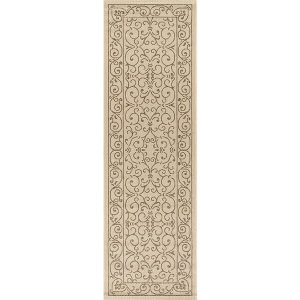 Charleston Vintage Filigree Textured Weave Beige/Brown 2 ft. x 8 ft. Indoor/Outdoor Runner Rug