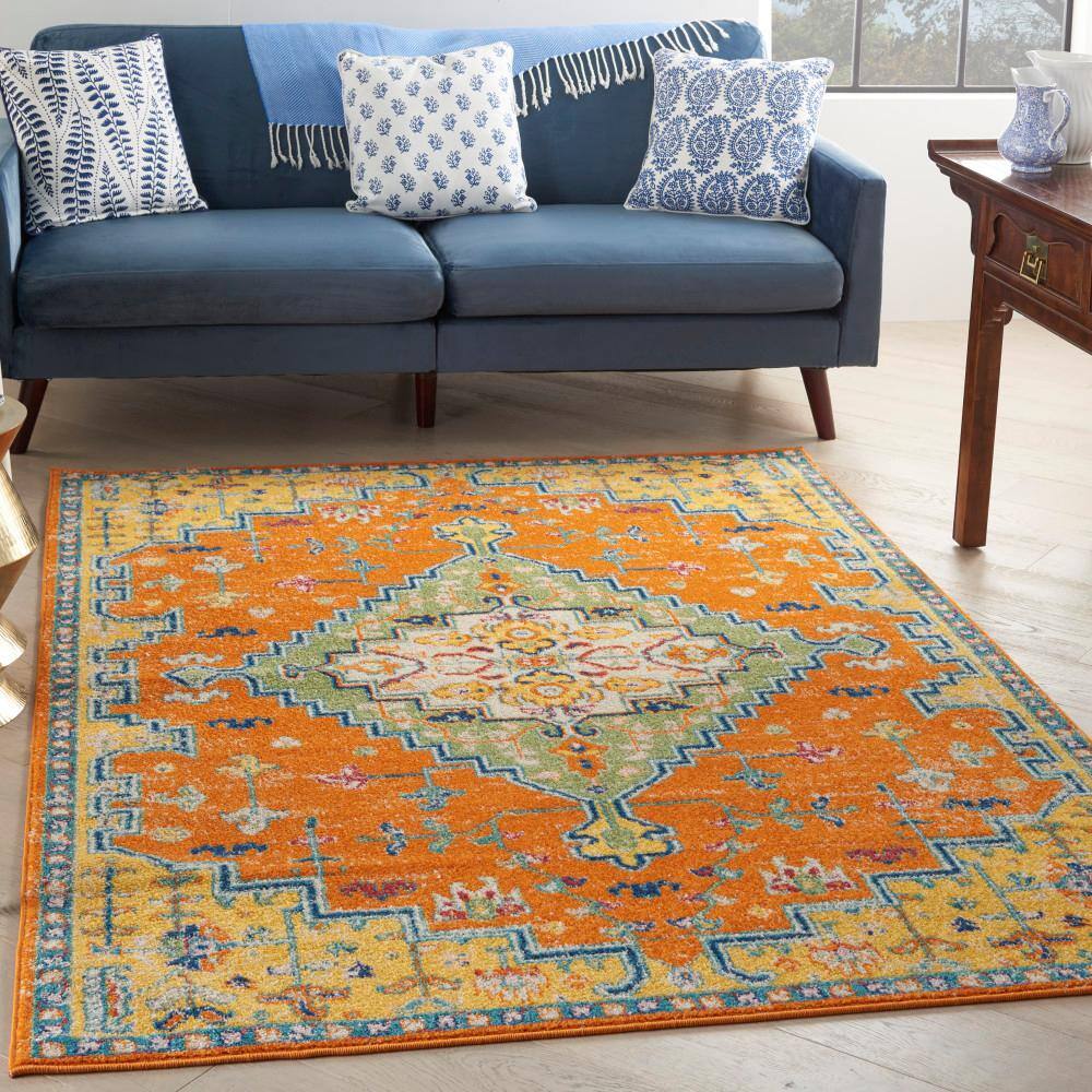 Allure Boho Medallion 5' x 7' Orange Multicolor Easy-Care Area Rug