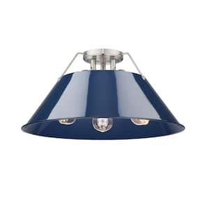 Orwell 18.75 in. 3-Light Pewter and Matte Navy Flush Mount