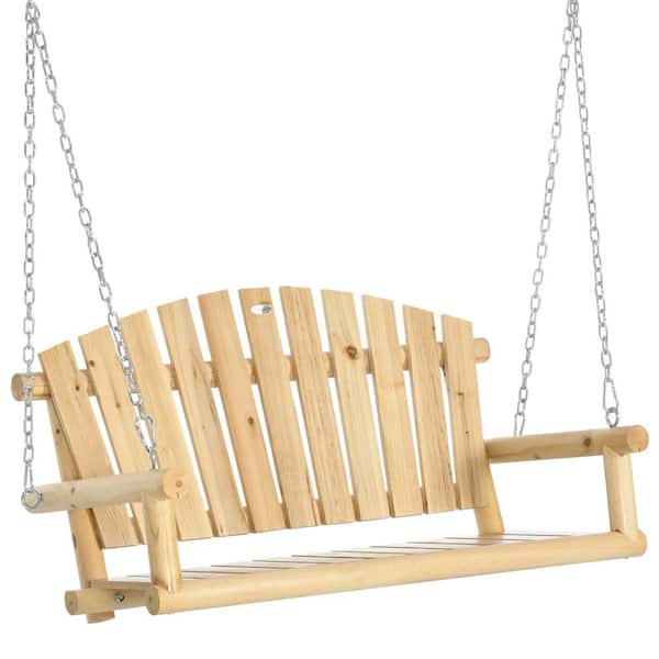 Outsunny 24 in. 2-Person Natural Wood Patio Swing with Metal Chains