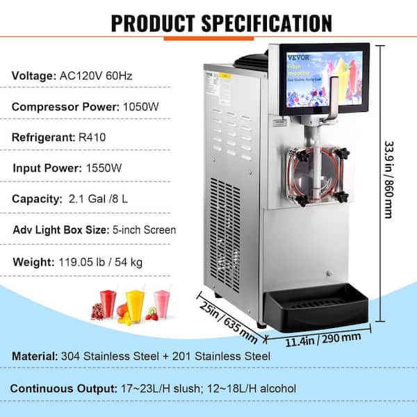 VEVOR 844 oz. Commercial Slushy Machine 1600W Frozen Drink Machine