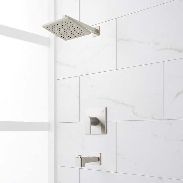 SIGNATURE HARDWARE Hibiscus Single Handle 1-Spray Shower Faucet 1.8 GPM with Pressure Balanced in. Brushed Nickel