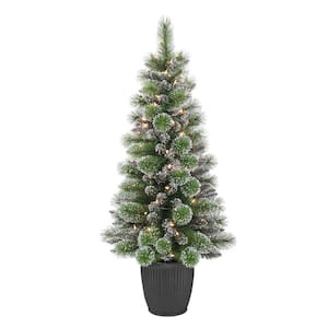 Pre-Lit 4 ft. Green Potted Glitter Artificial Christmas Tree with 70-Lights