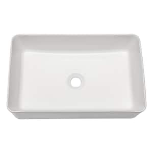 21 in. x 14 in. Modern Porcelain Ceramic Rectangular Bowl Vanity Art Basin Above Bathroom Vessel Sink in White