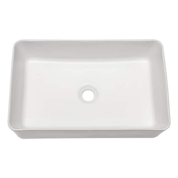 LORDEAR 21 in. x 14 in. Modern Porcelain Ceramic Rectangular Bowl Vanity Art Basin Above Bathroom Vessel Sink in White