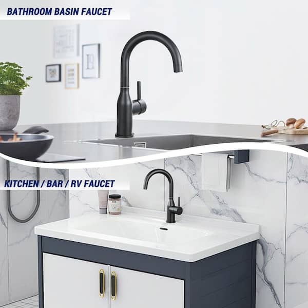 Deck Mount Single Handle Single Hole Bar Faucet with 360° Swivel Spout and Supply Lines in Matte Black