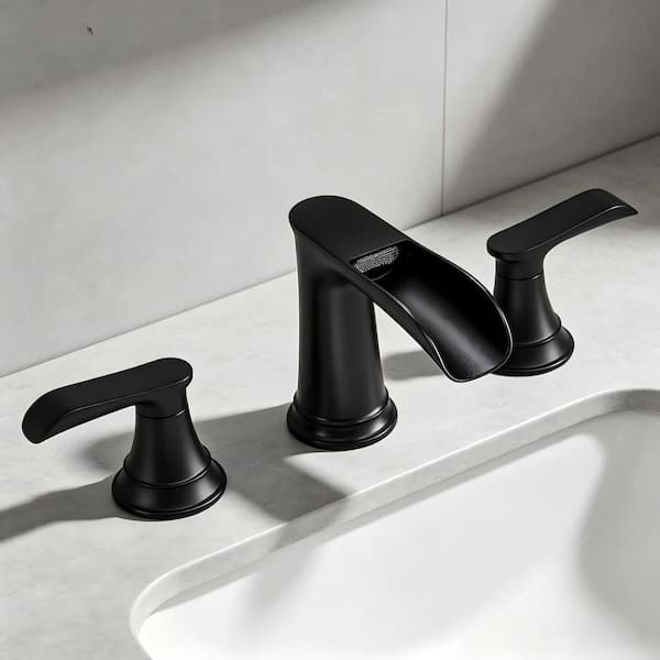 8 in. Widespread Double Handle Bathroom Faucet with Drain Kit Included in Matte Black