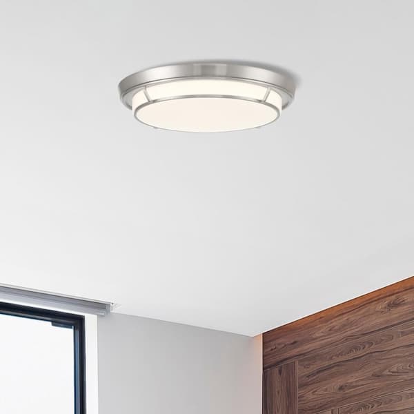 Hudson 16 in. Mid-century Brushed Nickel Selectable CCT Integrated LED Flush Mount for Kitchens
