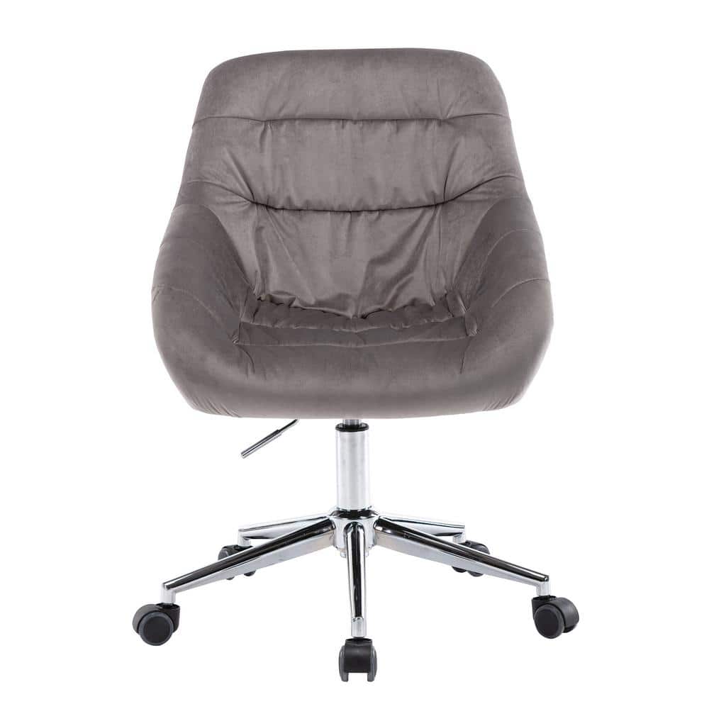 Reclining Dark Gray Velvet Upholstered Swivel Office Chair Task Chair with 