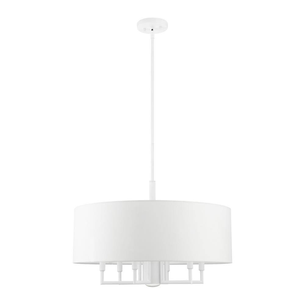 Meridian 7-Light White Fabric Drum Pendant Chandelier