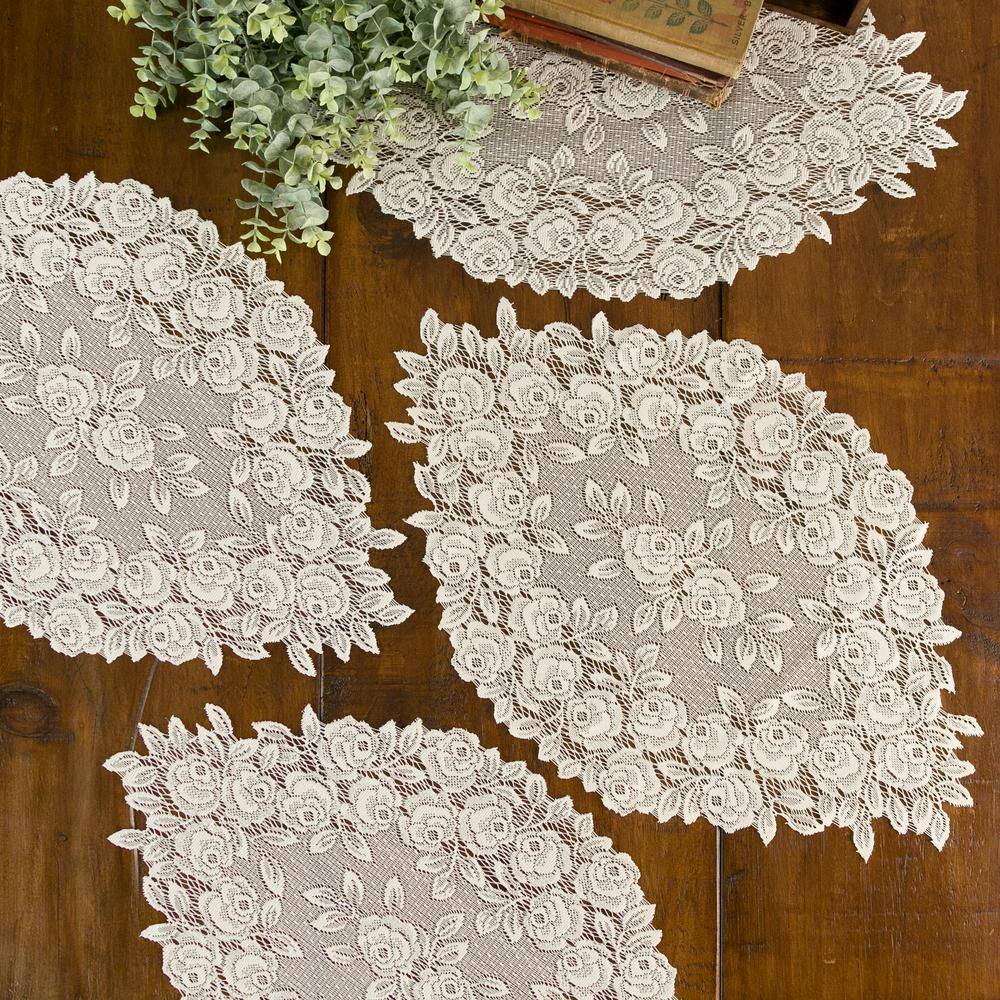 Polyester Lace Floral Doily White 34 by 14 Rectangular Nice