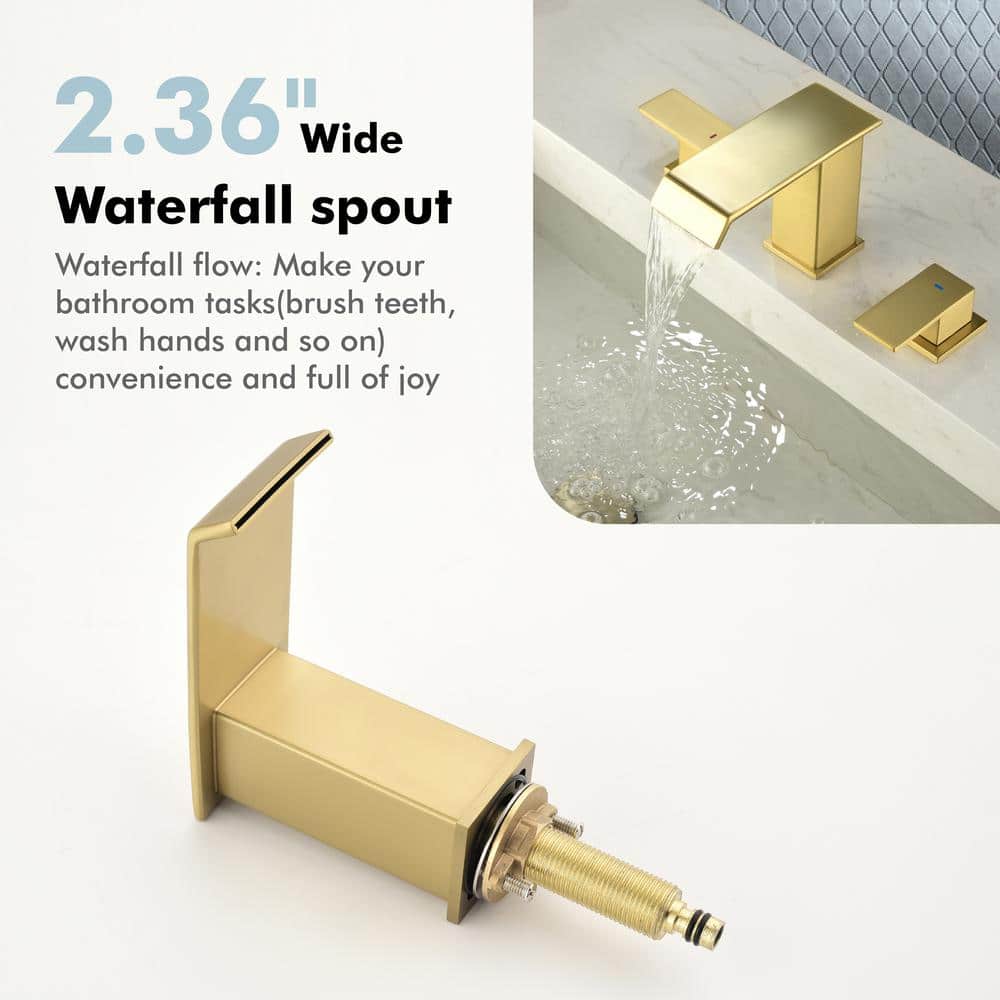 Brushed Gold Brass Double Handle Widespread Bathroom Faucet