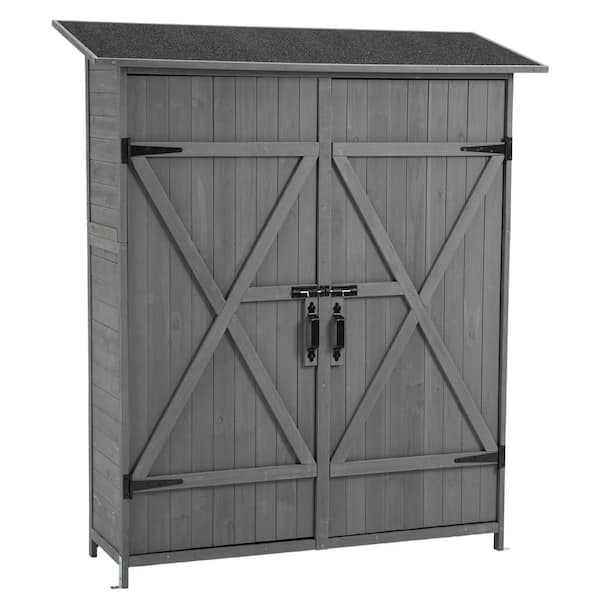 56 in. L x 20 in. W x 64 in. H Wooden Storage Cabinet Tool Shed Lockable Door Pitch Roof Garden Plant Outdoors in Gray