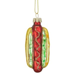 3.5 in. Yellow and Red Glass Hot Dog Christmas Ornament