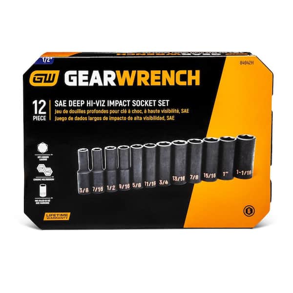 GEARWRENCH 1/2 in. Drive 6-Point SAE Hi-Viz Deep Impact Socket Set