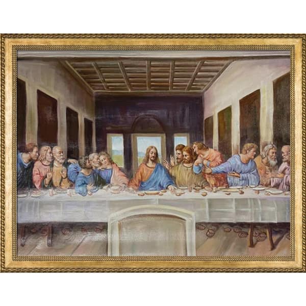 LA PASTICHE Last Supper by Leonardo Da Vinci Verona Gold Braid Framed Religious Oil Painting Art Print 34.75 in. x 44.75 in.