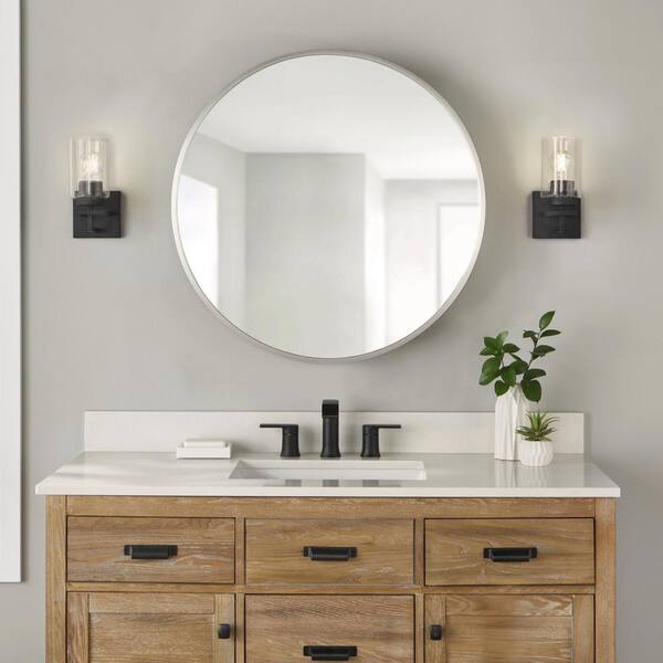 Glacier Bay 30 in. W x 30 in. H Round Brushed Nickel Medicine