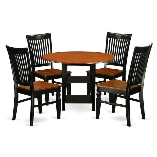 East West Furniture 5-Piece Black and Cherry Finish Solid Wood Top - Round Dining Room Set - Seats 4