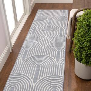 Ariana MidCentury Art Deco Striped Arches 2-Tone High-Low Blue/White 2 ft. x 8 ft. Runner Rug