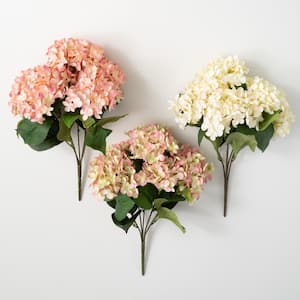 18" Artificial Soft Blush Hydrangea Bush - Set of 3; Multicolor