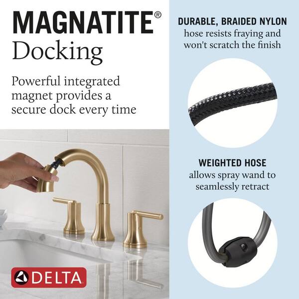 Delta Faucet Trinsic Widespread Bathroom Faucet 3 Hole, Gold Bathroom Faucet, cheapest Di