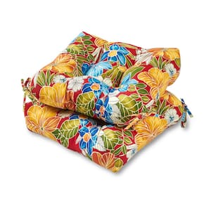 Aloha Floral Red Square Tufted Outdoor Seat Cushion (2-Pack)
