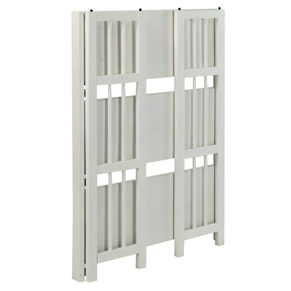 Elegant White Solid Wood 3-Shelf Stackable Folding Bookcase