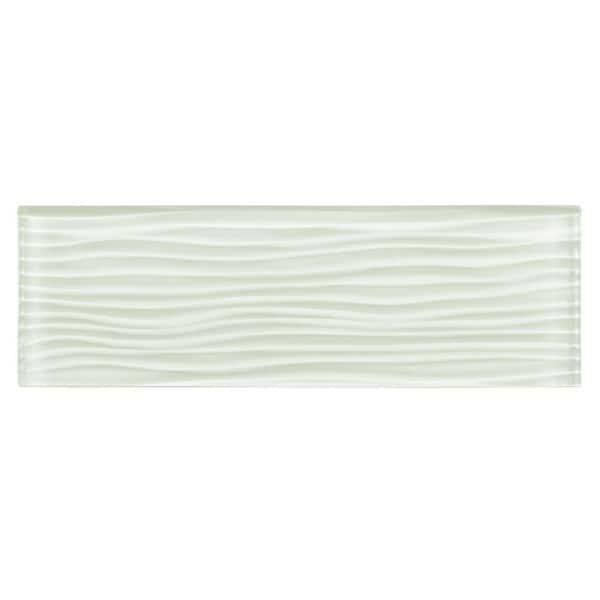 Enchant Parade Fabu Green Glossy 4 in. x 12 in. Glass Textured Subway Wall Tile Sample