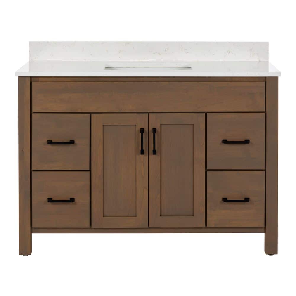 Kingham 49 in. Single Sink Driftwood Brown Bath Vanity with Golden Carrara Quartz Top Assembled price history on PriceWatchPro