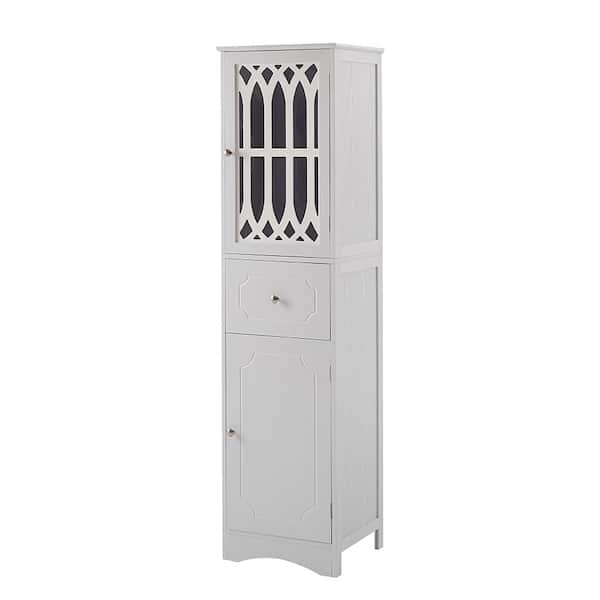 Hooseng Grondin 16.5 in. W x 14.2 in. D x 63.8 in. H White MDF Free Standing Linen Cabinet with Drawer and Doors