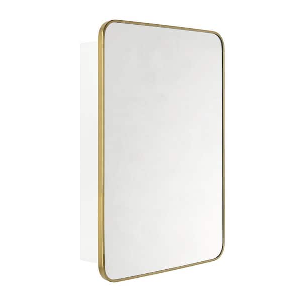 Garnes 24 in. W x 36 in. H Rectangular Recessed or Surface Mount Metal Medicine Cabinet with Mirror in Brushed Gold