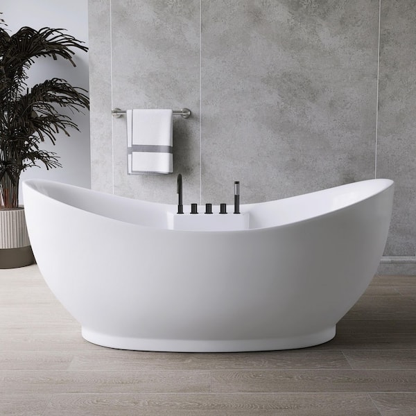 71 in. x 30.5 in. Acrylic Flatbottom Freestanding Air Bathtub in White with Faucets