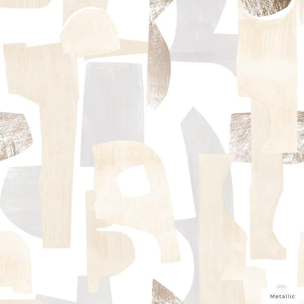 Tempaper Metallic Driftwood and Lavender Geo Composition Vinyl Peel and Stick Wallpaper Roll (Covers 28 sq. ft.)