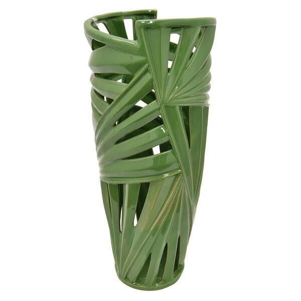 THREE HANDS 21 in. Green Ceramic Pierced Vase