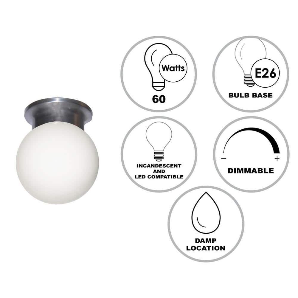 Dash 7.5" Brushed Nickel Globe Ceiling Fixture with Opal Glass