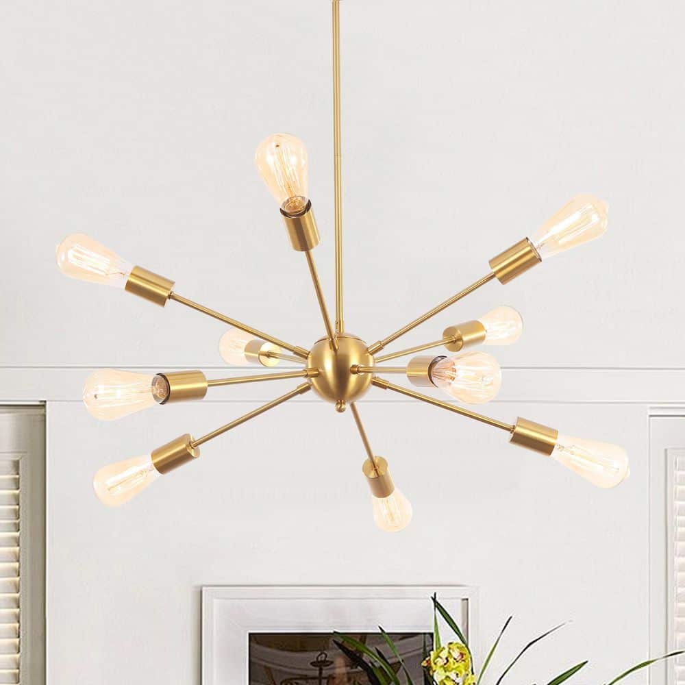 ZJVAIVE 10-Light Dimmable Gold Modern Sputnik Chandelier for