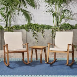 Candel Teak Brown 3-Piece Wood Outdoor Patio Conversation Seating Set with Cream Cushions