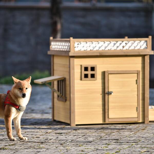 Runesay Wooden Dog House Puppy Shelter Kennel Outdoor