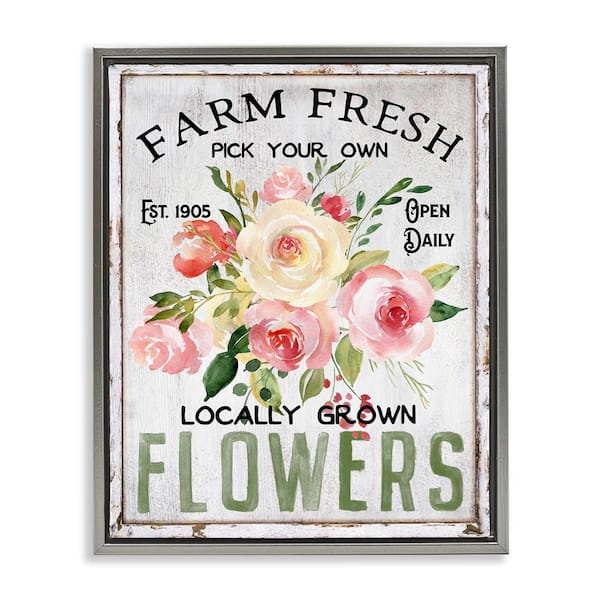 Stupell Industries Pick Your Own Flowers by Creatif Belle Gray Floater Frame Nature Graphic Art Print 21 in. x 17 in.