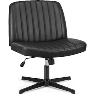 Beatriz Faux Leather Adjustable Height Ergonomic Computer Task Chair in Black with Criss Cross Chair Legged and No Arms